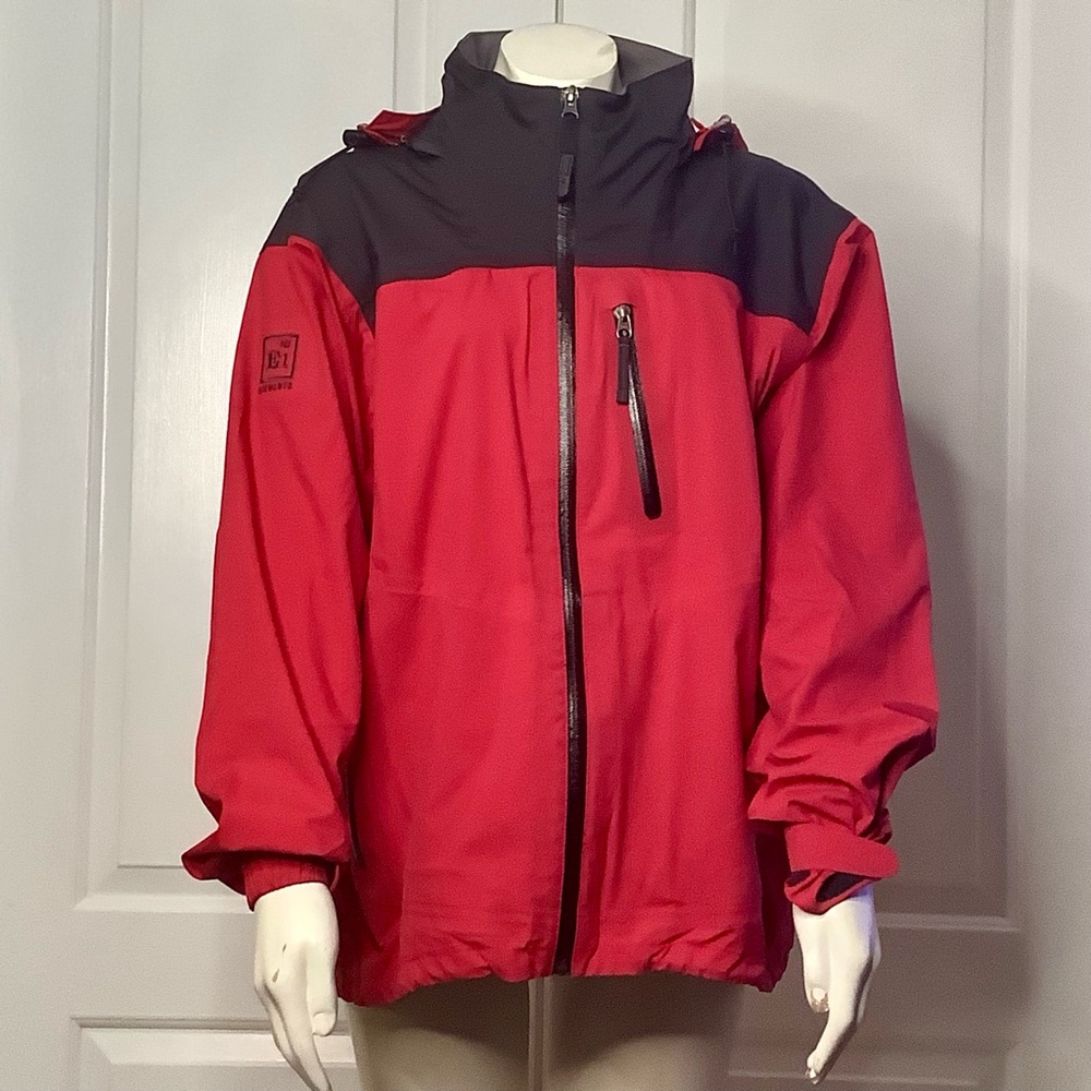 Rei E1 Elements Dark Red & Black Tech XL Waterproof Rain Jacket Removable Hood - Picture 2 of 16